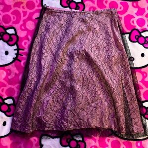 pink and black mesh long skirt